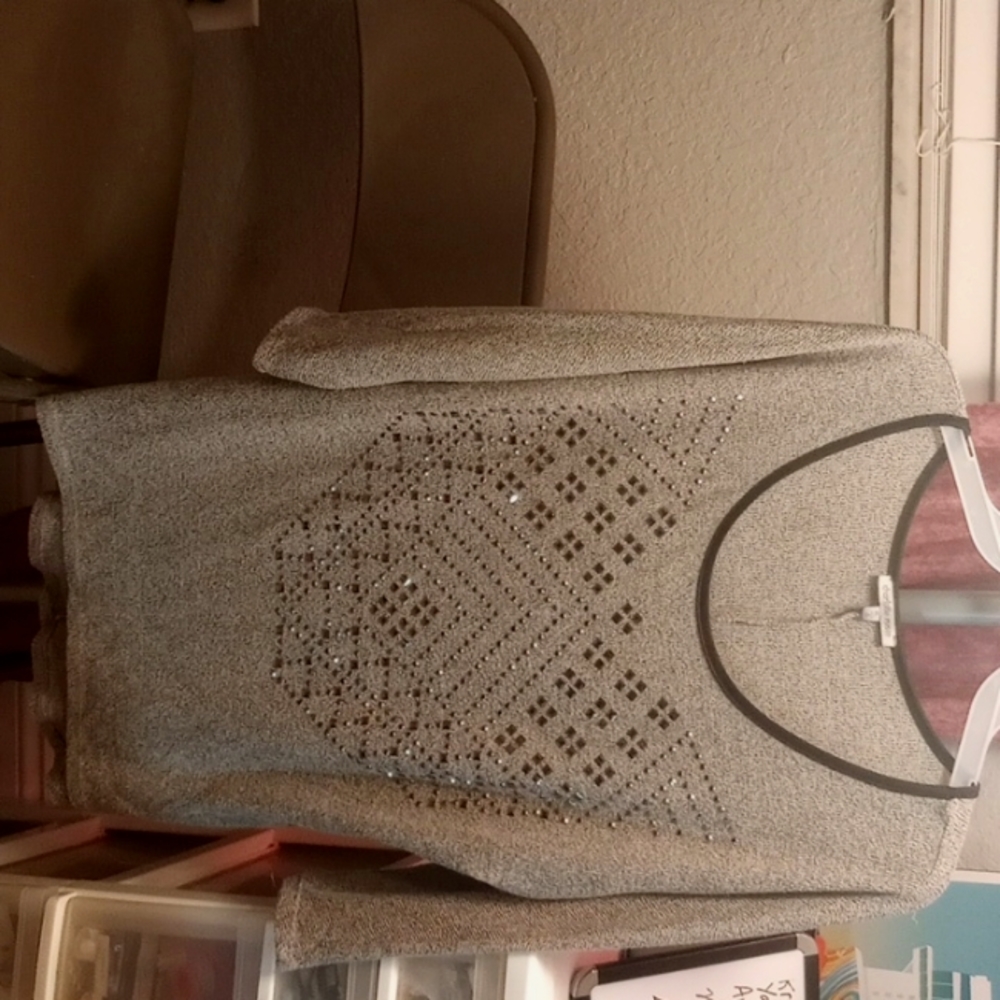 Charlotte Russe XL gray blouse with bedazzled cat design